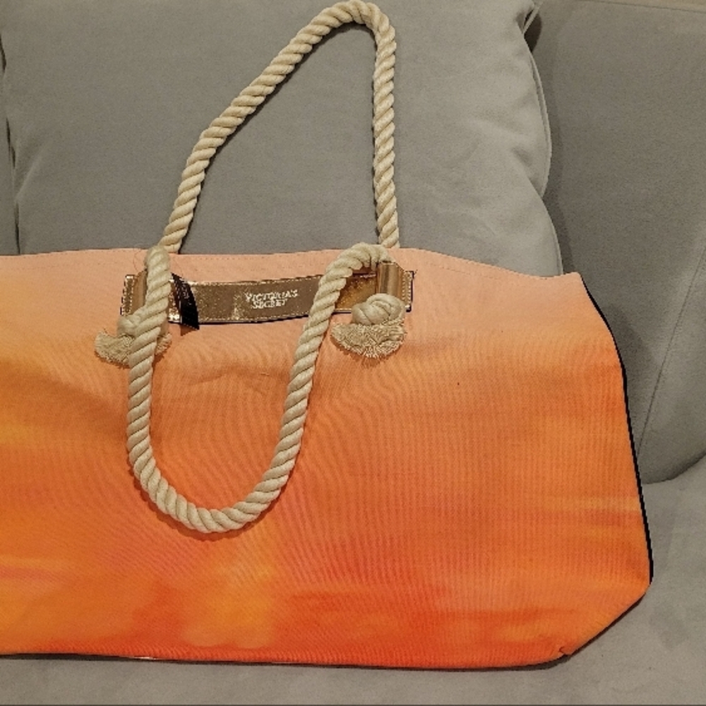 Victoria's Secret Bombshell Sundrenched Beach Tote Orange, Large, New w/Tags